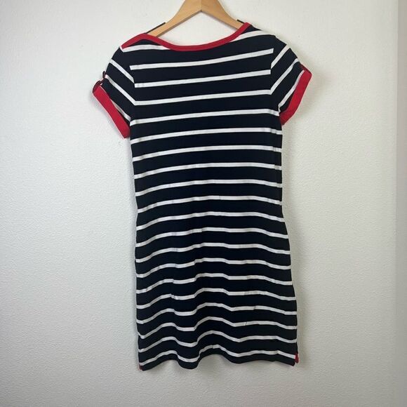 Lands End Striped Dress Round Neck Short Sleeve Navy White Summer Casual XS - Picture 6 of 8
